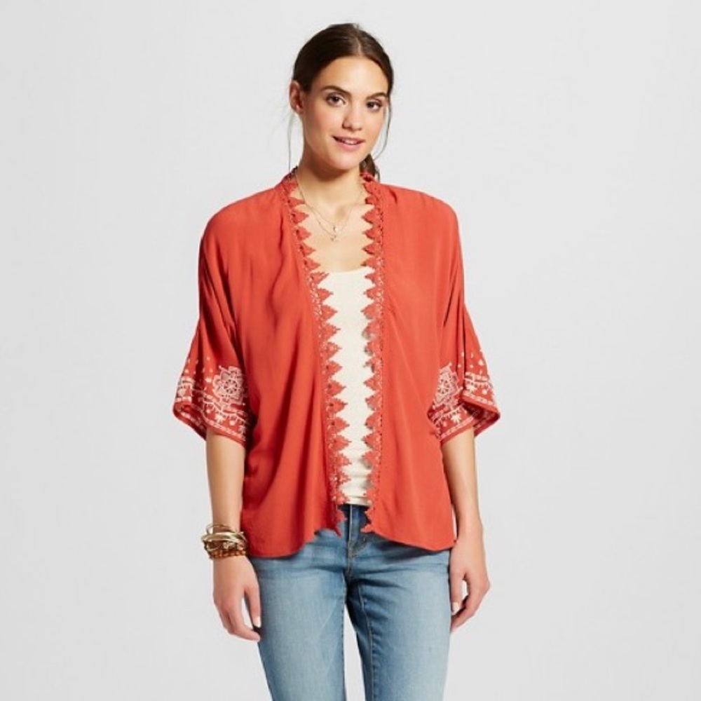 Boho Coral kimono shawl